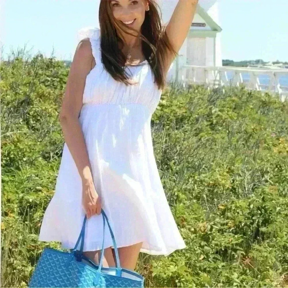 Abercrombie & Fitch Puff Strap Linen Blend Babydoll Mini White Dress Size XS - Picture 2 of 9